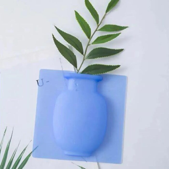 Vaso de Silicone Adesivo de Parede para Flores – Azul