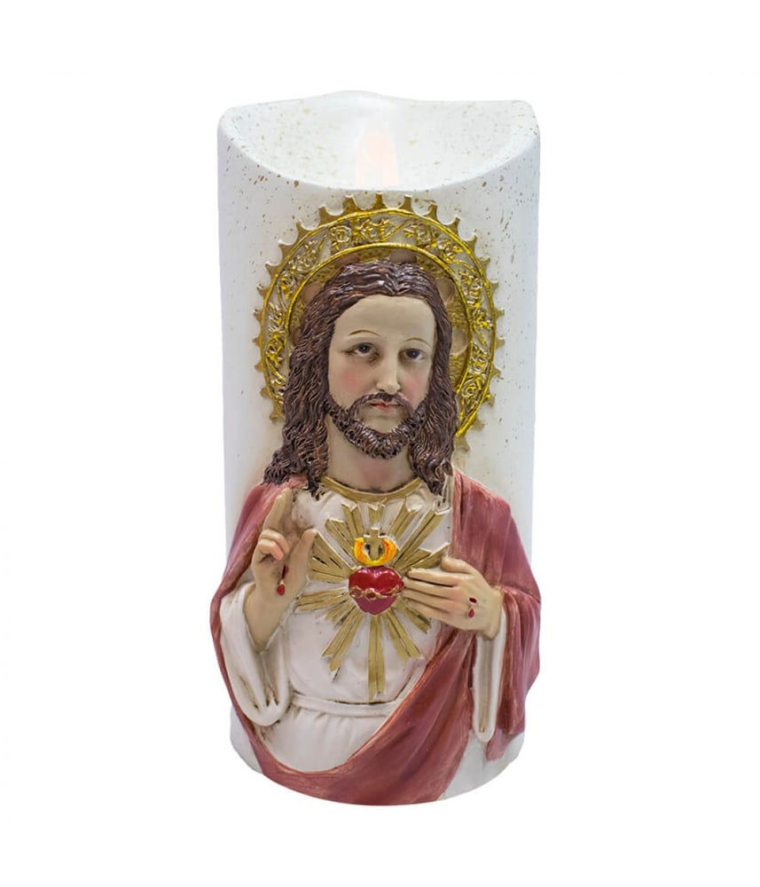| Sagrado Coração De Jesus Luminária Vela 17.5cm – Enfeite Resina