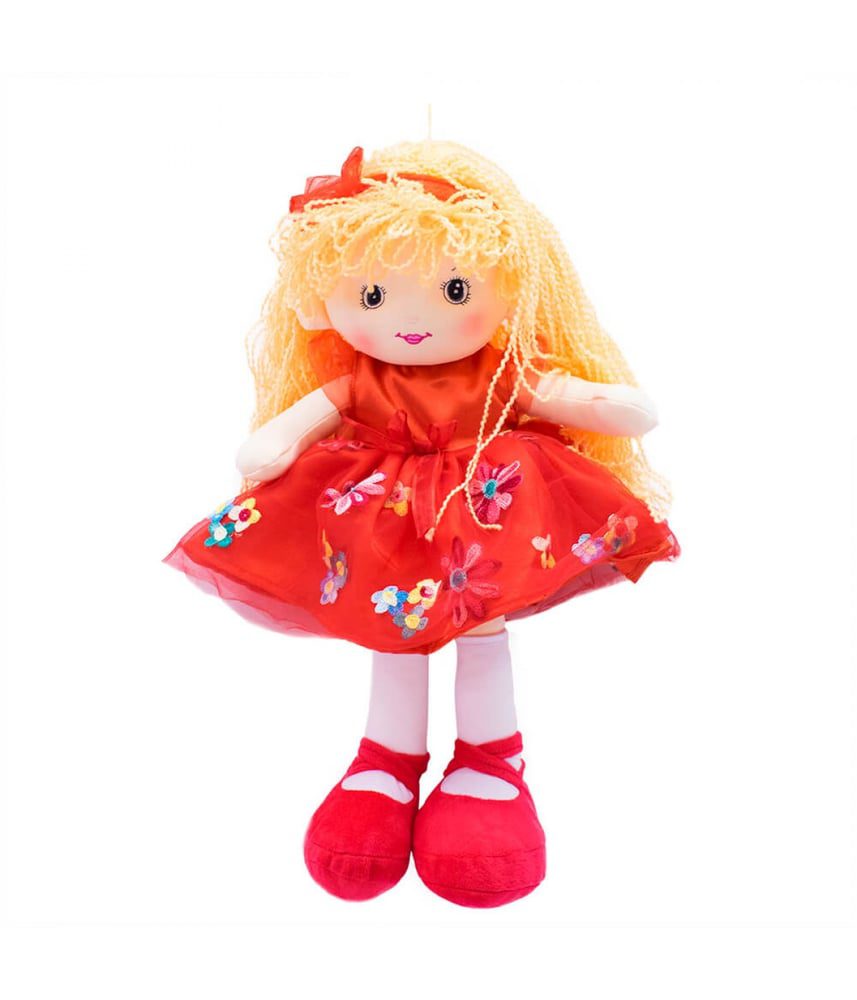 Boneca Vestido Vermelho Cabelo Laranja Encaracolado 46cm