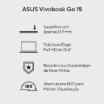 Notebook Asus Vivobook Go 15, Intel Core I3, 8GB de Memória, Armazenamento 512GB SSD, Windows 11 Home, Prata, Tela de 15,6", E1504GA-NJ435W CX 1 UN