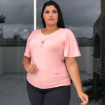 Blusa Plus Rosa com Mangas Flare