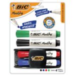 Kit Pincel Marcador Quadro Branco BIC com Apagador Marking, 4 Cores Clássicas, BT 1 UN