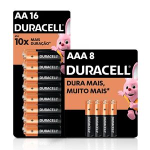 Pilha alcalina Pequena AA, com 16 unidades + Pilha alcalina palito AAA, com 8 unidades, Duracell – PT 1 UN