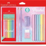 Kit Tom Pastel 10 EcoLápis de Cor + 2 EcoLápis Grafite + 6 Canetinhas + Apontador e Borracha Faber-Castell CX 1 UN