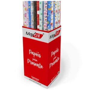 Papel para presente em rolo, 70 x 100cm, Estampa sortida, 10460001, Maxcril – RL 1 UN