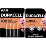 Pilha alcalina pequena AA 1.5V, + Bateria lítio eletrônica 3V, Duracell - 1 UN