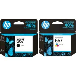 Cartucho de Tinta HP 667 Preto Original (3YM79AB) + Cartucho de Tinta HP 667 Colorido Original (3YM78AL) – CX 1 UN